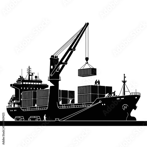 Large cargo ship with containers loading.