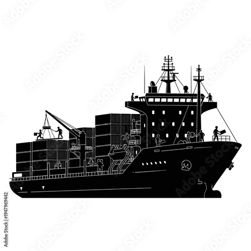 Large cargo ship with containers on deck.