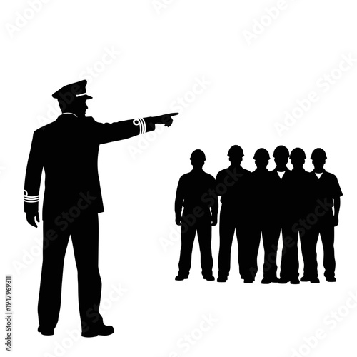 Police officer directing people group.