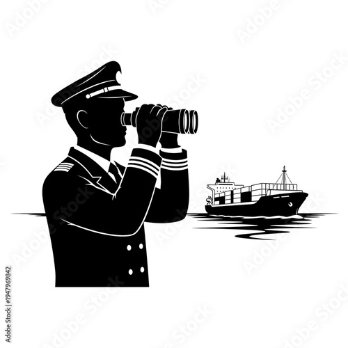 Sailor looking through binoculars carefully.