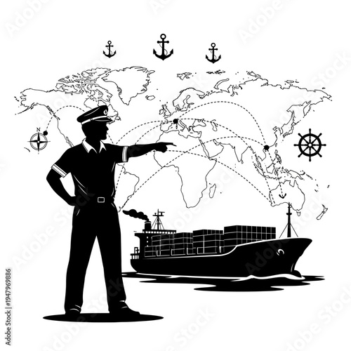 Sailor Pointing at Ship Navigation.