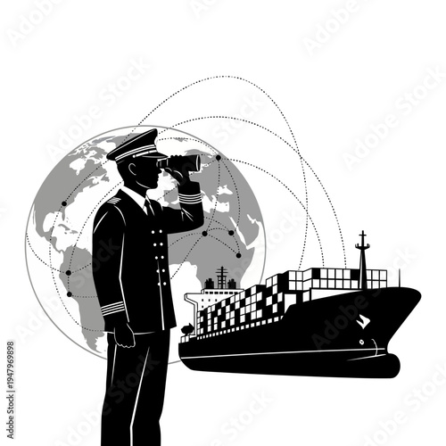 Sailor standing beside cargo ship.