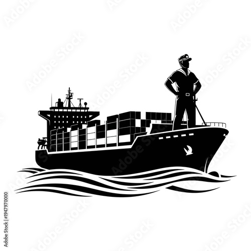 Sailor Standing on Cargo Ship Deck.