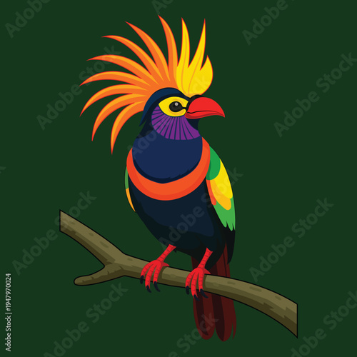 Vibrant bird perched on a branch with colorful plumage