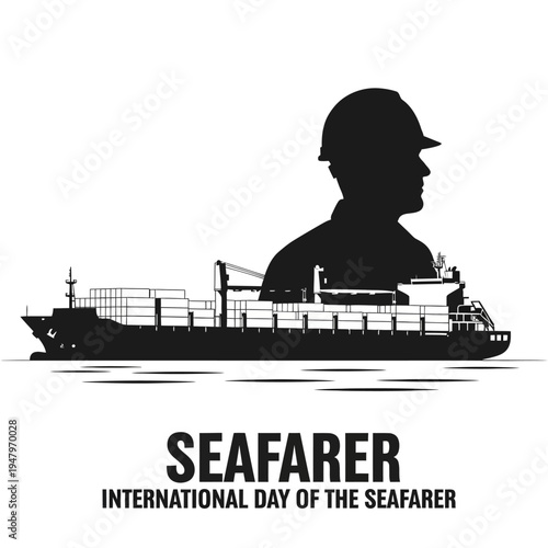 Seafarer in hard hat silhouette profile.