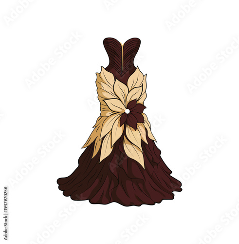 Hand drawn flower gown vector illustration, beautiful fashion gown dress design, digital illustration