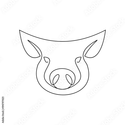 Minimalist Continuous Line Art Drawing of a Pig Head. Simple One-Line Farm Animal Face Illustration.