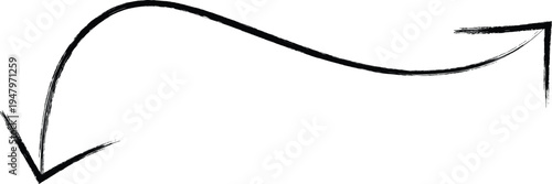 Hand drawn curved arrow pointing up and right, black ink sketch