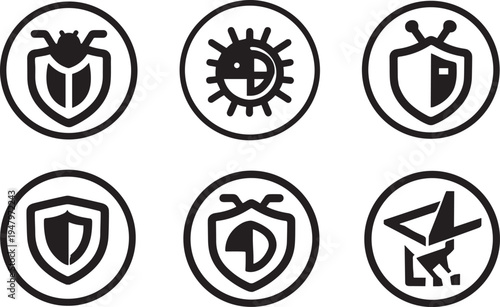 Black and white anti spyware security protection icon set collections 