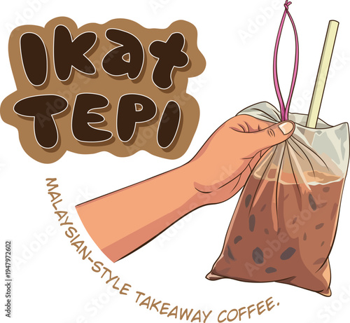 "Ikat tepi" means "tie at the side" in Malay. It's used in Malaysia for takeaway drinks, where the drink is packed in a plastic bag with a knot on one side for easy carrying and drinking.