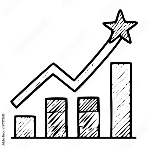 Hand-Drawn Financial Reporting Graph Illustrating Growth and Success with a Rising Trend and Star