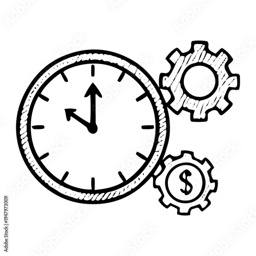 A Hand-Drawn Illustration of a Clock Interconnected with Gears, Symbolizing Financial Reporting and the Passage of Time
