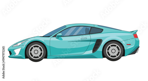 Sleek modern sports car in vibrant light blue color with dynamic lines and design isolated on white background for automotive themes
