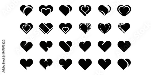 collection of heart symbol logo designs, with white background