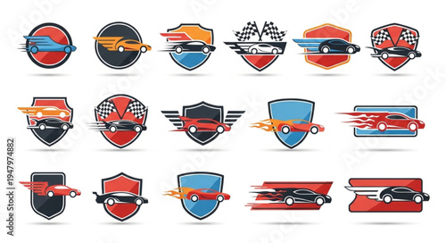 Collection of Racing Car Emblems and Badges for Automotive Design.
