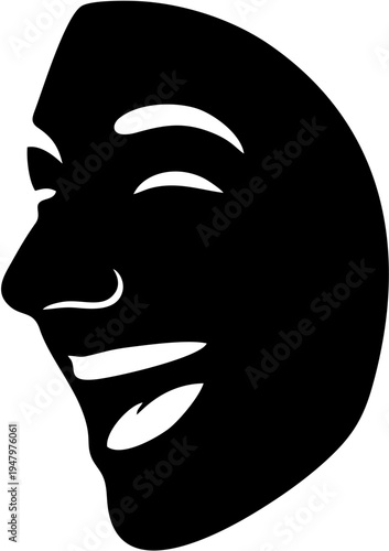 Black Comedy Tragedy Theater Mask Profile.