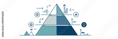 Blue and gray pyramid business model icon – Ideal for corporate strategy, consulting frameworks, or organizational planning.