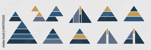 Corporate pyramid icons in navy and gold – Suitable for executive leadership branding, service level diagrams, or business planning.