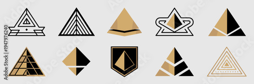 Premium black and gold pyramid icon collection – Suitable for high-end fashion branding, executive rewards, or luxury estate logos.