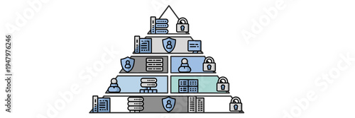 Secure system architecture pyramid icons – Suitable for network monitoring tools, cybersecurity infrastructure, or tech defense.