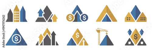 Property development hierarchy and investment icons – Suitable for real estate strategy, building projects, or financial planning.