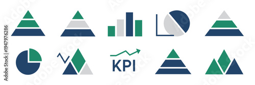 Fintech reporting and data pyramid icons – Suitable for business analytics, financial dashboards, or UI kits.