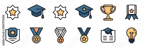 Minimalist education achievement symbols – Perfect for academic branding, scholar certificates, or school badges.
