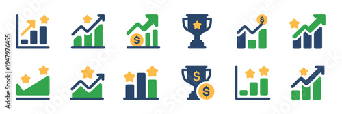 Fintech financial performance icons – Ideal for investment apps, stock market dashboards, or bank reporting.