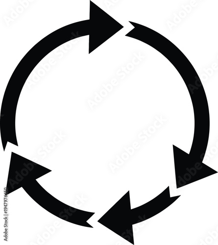 Circular arrows forming a cycle of rotation and movement in a continuous loop