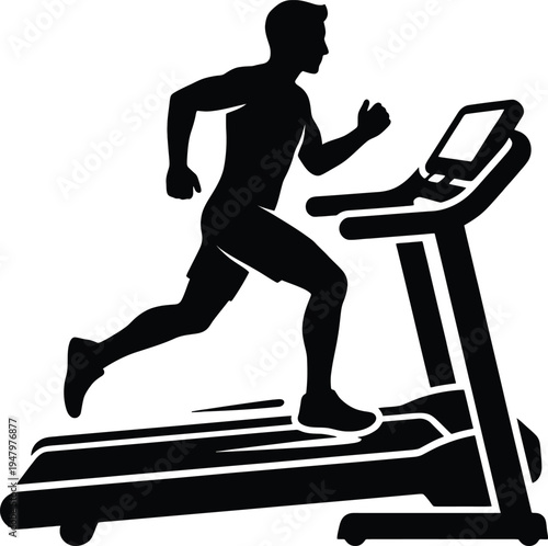 Man running on treadmill in fitness center for exercise and workout routine