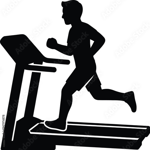Man running on treadmill in fitness center for exercise and workout routine