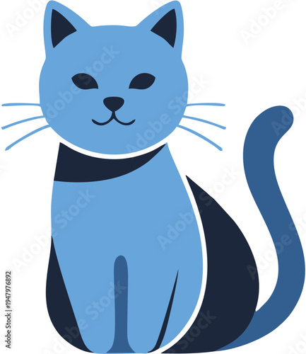 Blue cartoon cat sitting down.