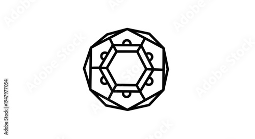 Abstract Geometric Sphere Icon, Futuristic Molecular Structure, Minimalist Black and White Design