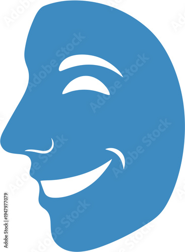 Blue Comedy Mask Profile Illustration.