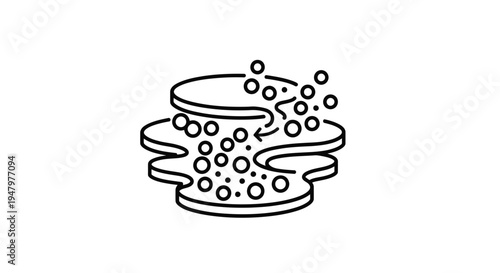 Abstract illustration of particles passing through a porous filter, showing separation and filtration process