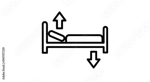 Adjustable Hospital Bed Icon with Up and Down Arrows, Medical Care Concept