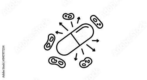 Antibiotic Capsule Fighting Bacteria Microscopic View Outline Icon