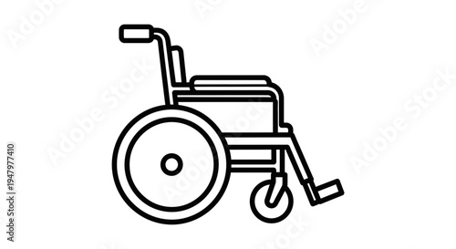 Black and white outline icon of a wheelchair, symbolizing accessibility and mobility support.