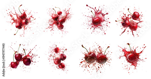 PNG Exploding cherries vibrant splash on transparent background