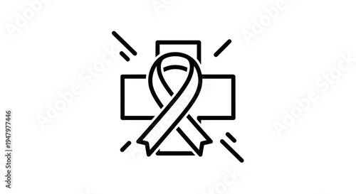 Cancer Awareness Ribbon and Medical Cross Icon - Symbol of Hope and Support