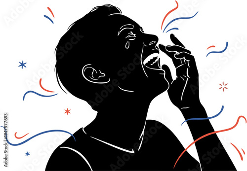 Boy Crying with Confetti Around.