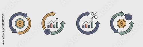 Circular ROI loop financial symbols – Great for investment banking, capital markets, or retirement planning content.
