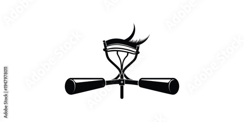 A black and white image of a stylized object with a central pole and two protrusions