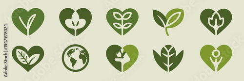 Natural sustainability heart graphics – Suitable for organic product packaging, green energy themes, or ecology education.
