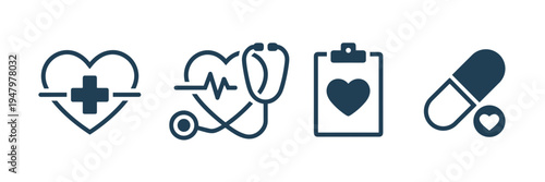 Medical wellness heart symbols – Suitable for health insurance portals, clinical apps, or hospital signage.