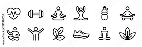 Minimalist fitness line icons – Perfect for health-focused branding, mobile wellness interfaces, or gym websites.