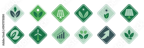 Sustainable investment diamond icons – Perfect for renewable energy blogs, green finance, or eco-branding.