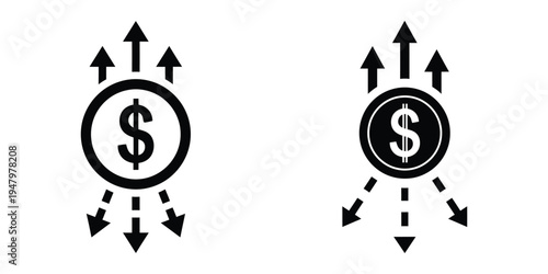 Financial growth and decline concept with dollar signs