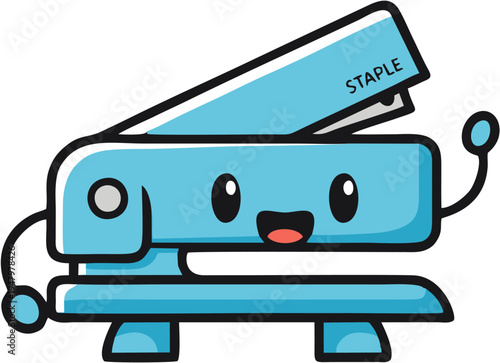 Cartoon Blue Stapler Character.