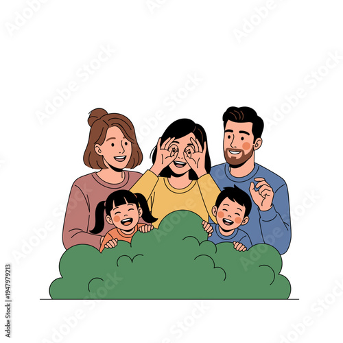 Parents and children playing hide and seek illustration
